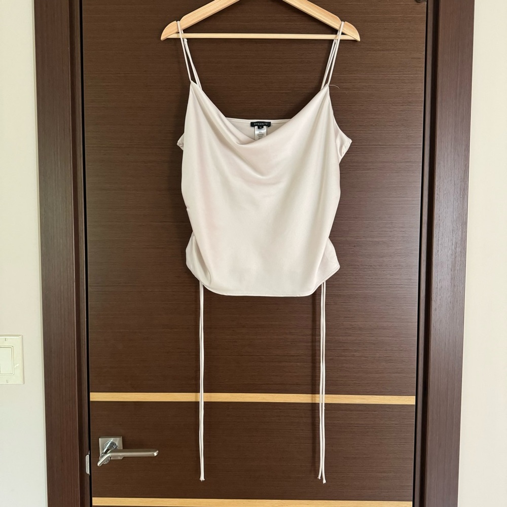 Dynamite Rouched Cowl Neck Satin Camisole Top